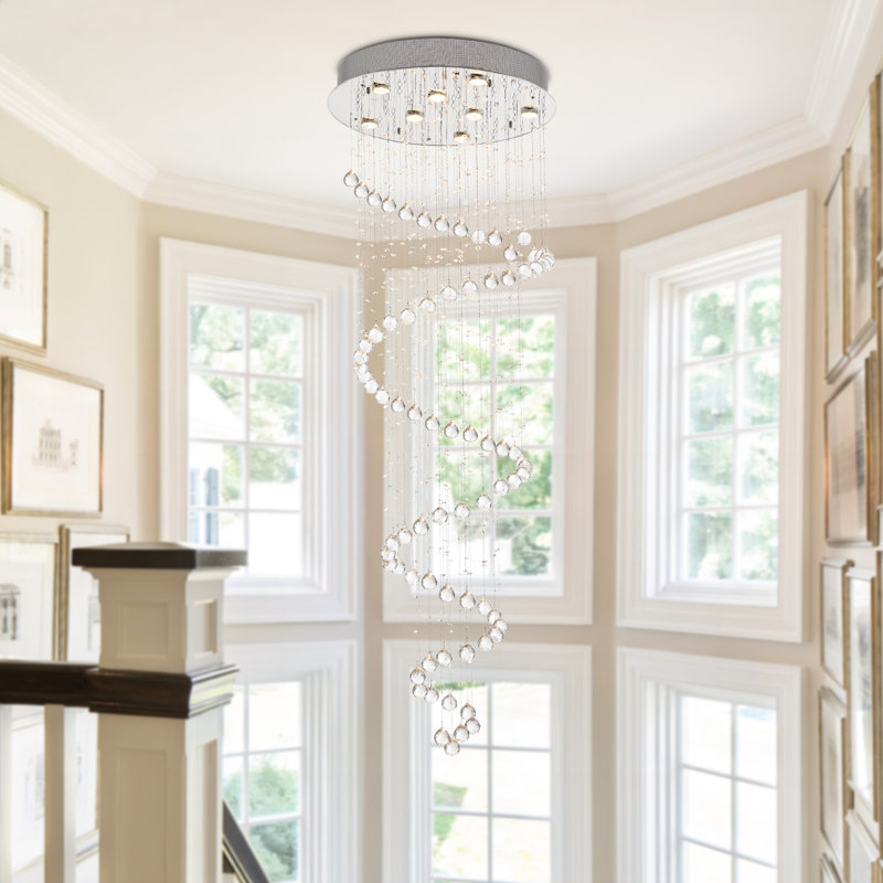 Sandifer 24" W 8-Light Dimmable Tiered Chandelier with Crystal Accents
