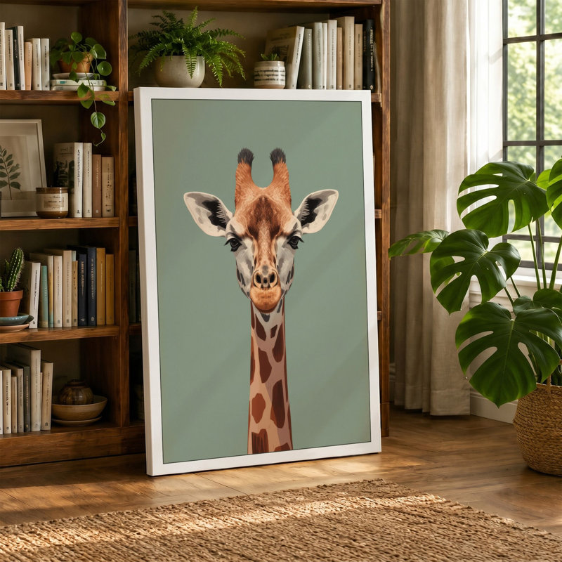 Giraffe Portrait Modern - Wrapped Canvas, 24x16 - 61.0 x 40.6 cm, Teal Border