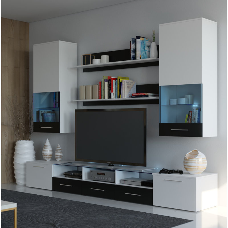 Roberson Entertainment Center for TVs up to 88", White/Glossy white/Glossy black