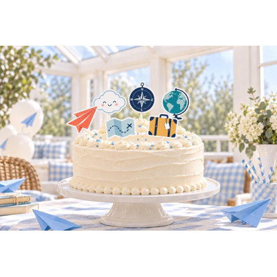 Ensemble de décorations pour gâteau en forme d'avion en papier, 6 modèles d'aventure différents, décorations d'anniversaire en carton