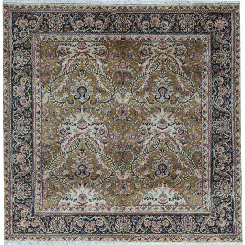 Tapis doré et vert noué à la main de haute qualité