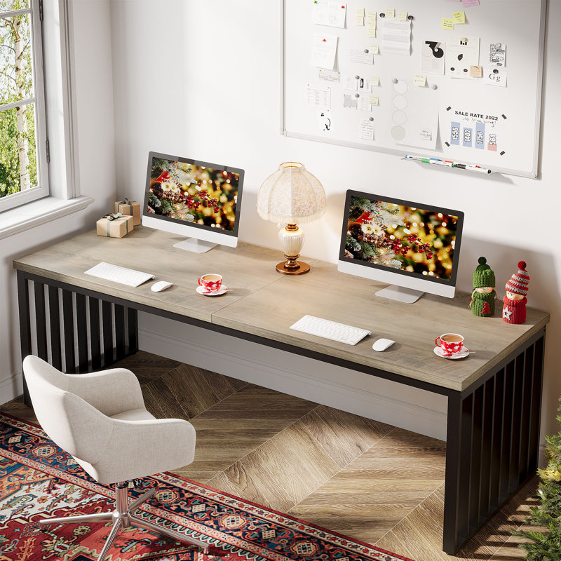 78.7" Extra Long 2-Person Computer Desk with Metal Legs, Gray/Black