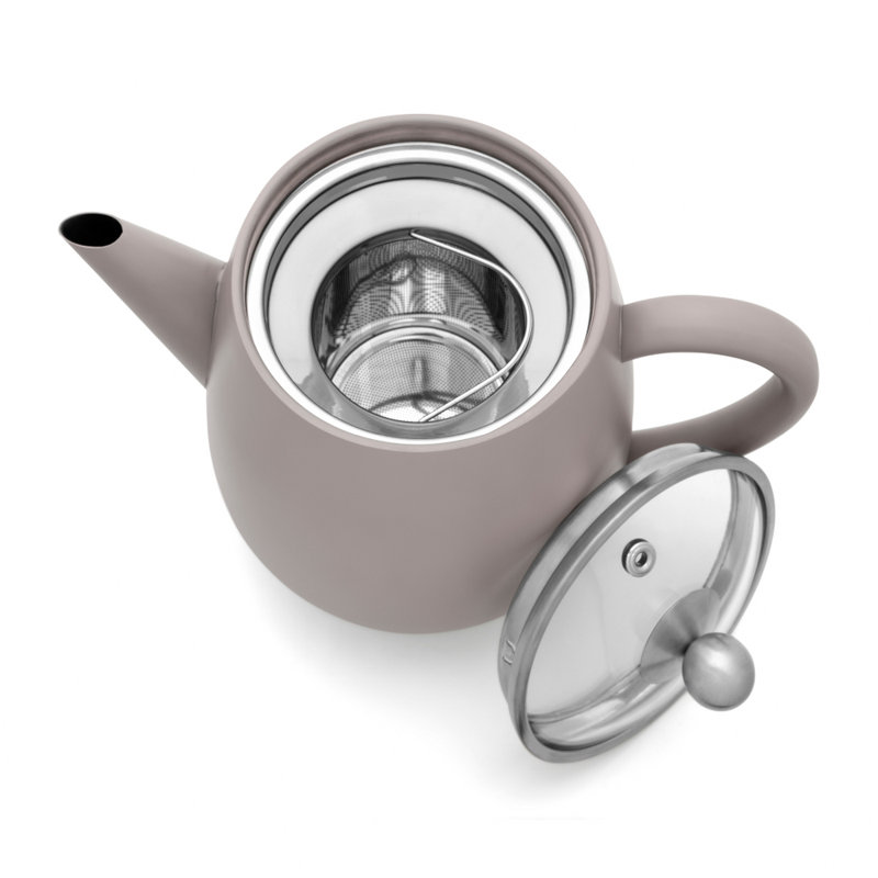Bredemeijer Teapot Double Wall Duet Design Finish  With Stainless Steel Filter, Grey, 1100 ML
