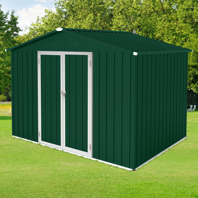 Metal Garden Sheds 8Ftx6ft Outdoor Storage Sheds White, Green