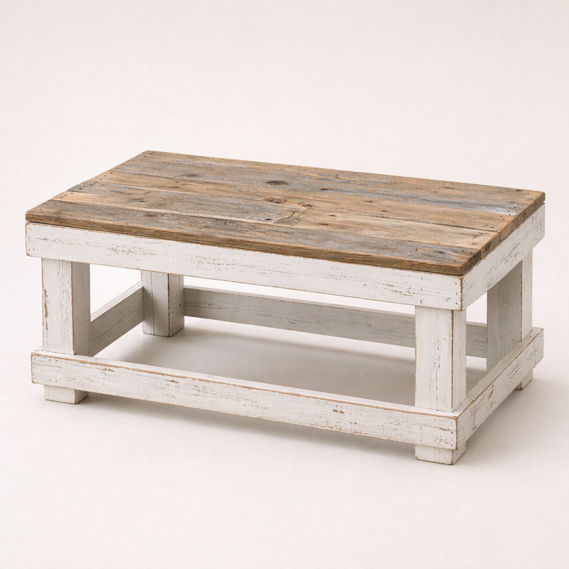 Table basse 40 po en bois récupéré - table de ferme blanche Combo | Bois massif, fait à la main, entièrement assemblé, Brun