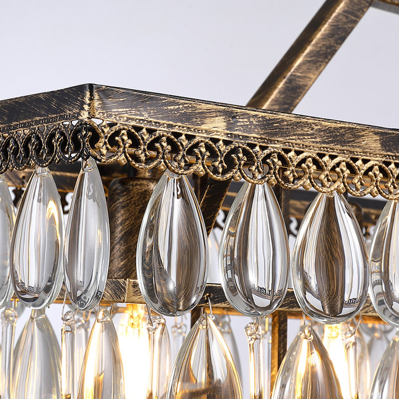 Maquisha 7-Light Dimmable Rustic Vintage Rectangle Tiered Crystal Chandelier with Antique Bronze Finish