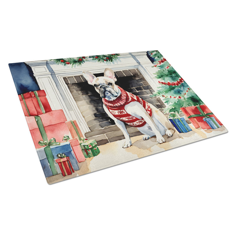 Grande planche à découper en verre French Bulldog Cozy Christmas