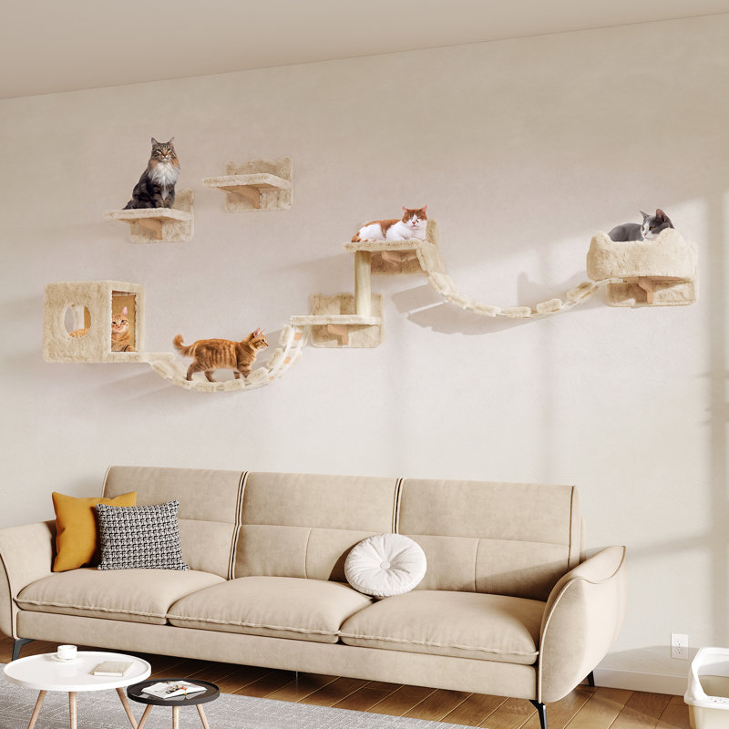 Ensemble de 9 étagères pour arbre à chat mural, Beige