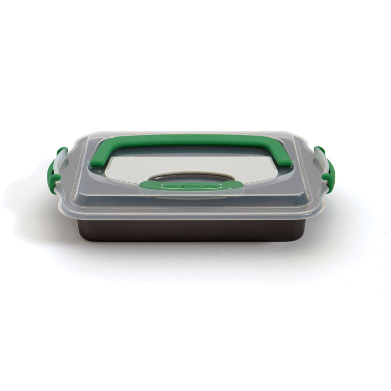 BergHOFF Perfect Slice 3pc 13x9" Covered Rectangular Cake Pan with Tool, Green