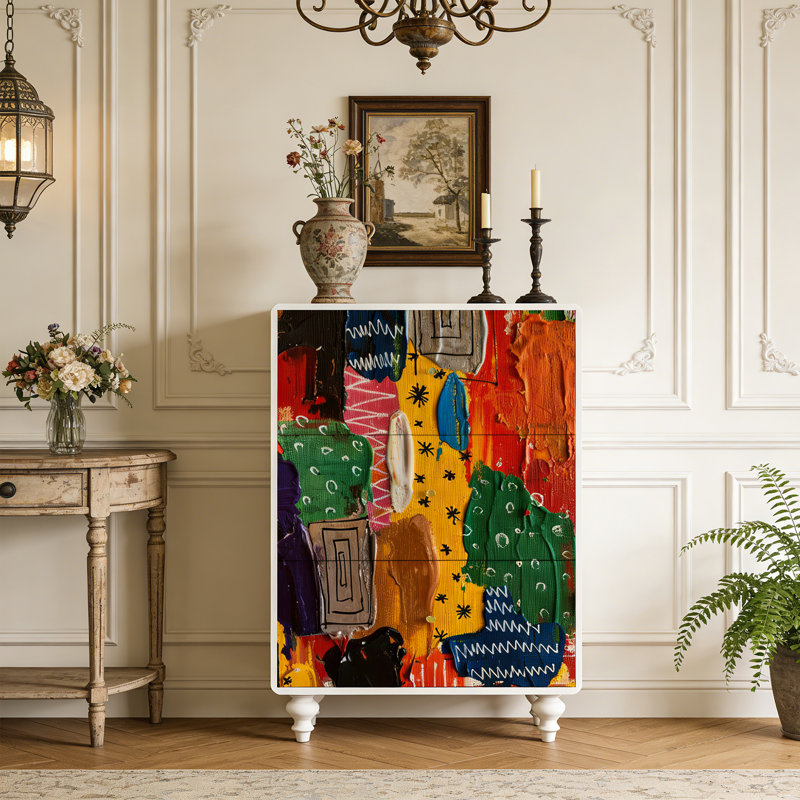 French Retro Solid Wood Entryway Cabinet, White