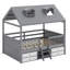 Lit en bois multi-rangements avec toit, échelle, tiroirs et tablettes-947341889