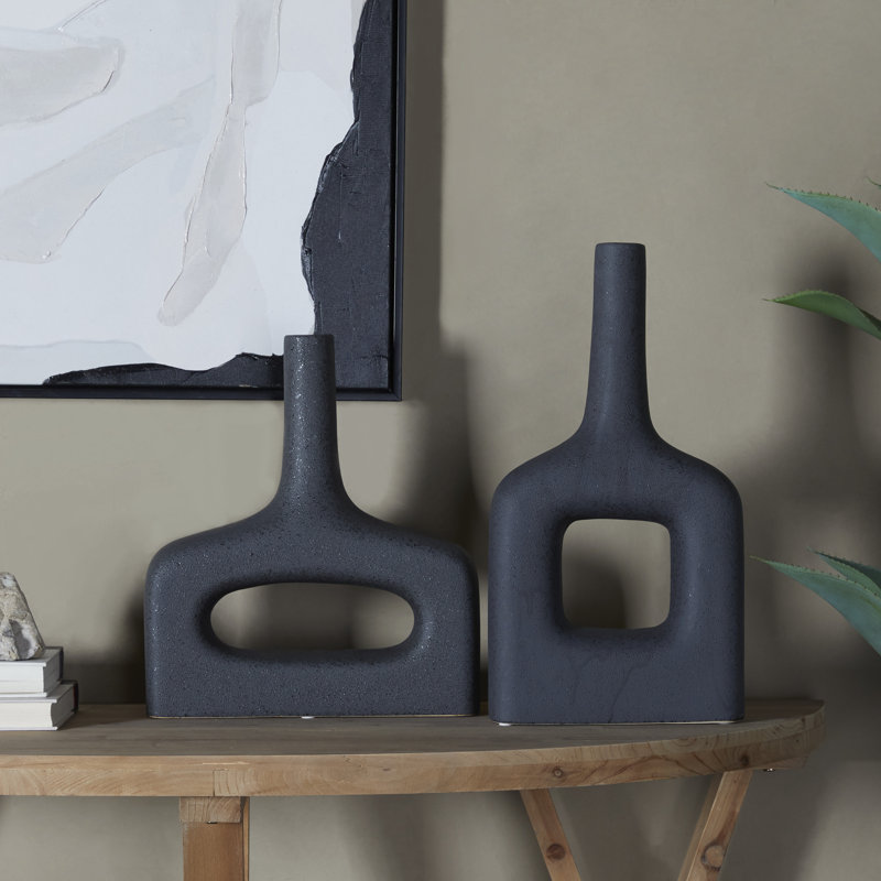 Vase en forme de beignet en céramique noire, ensemble de 2, Noir