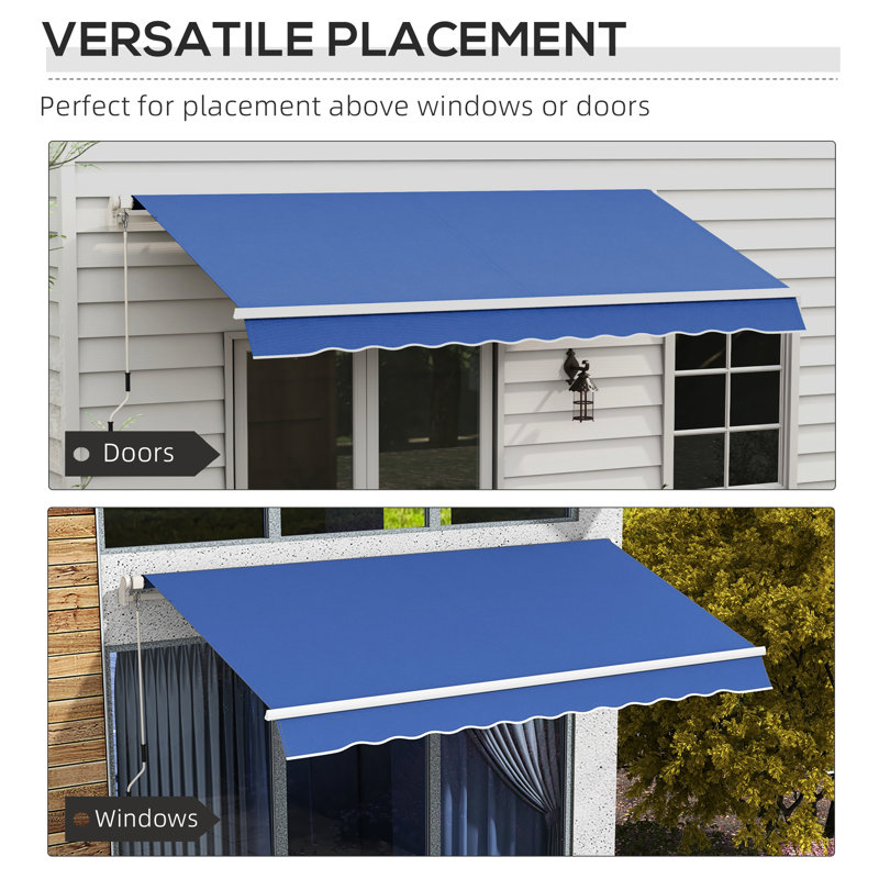 Auvent rétractable 12 pi x 10 pi Sun Shelter, manivelle manuelle et eau - tissu 280G / M, cadre en aluminium pour terrasse, patio, cour, auvent bleu foncé, cadre, balcon, cour