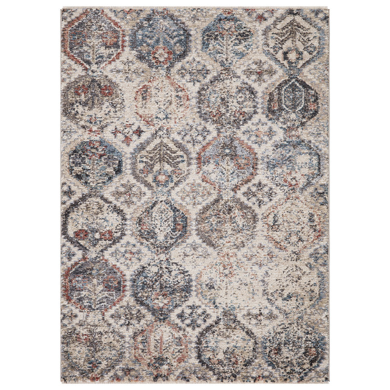 Tapis bleu antique à motif géométrique Emmalani, Rectangle 3 pi 3 po x 4 pi 7 po