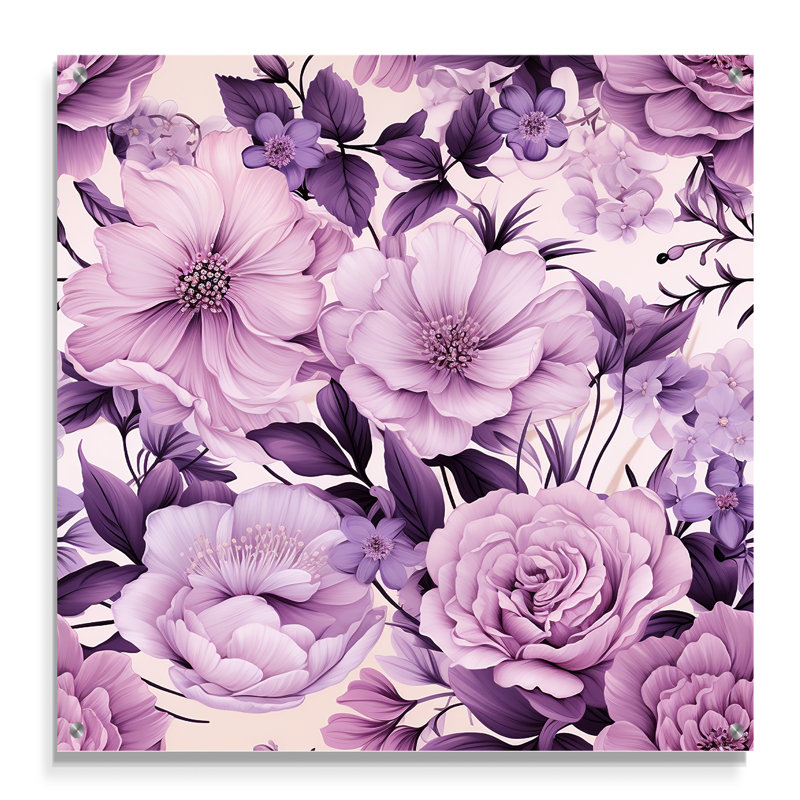 Willene - Art mural acrylique sur verre floral, H 36 po x l 36 po