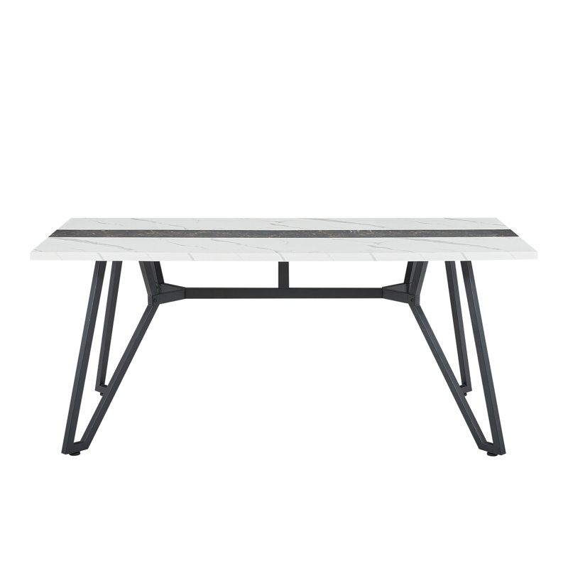 Grande table de salle à manger rectangulaire 70,9 po, grand bureau imperméable en grain de marbre pour 8 personnes, table de salle à manger familiale de luxe avec pieds réglables pour la cuisine, le salon, le bureau, l 70,9 po x P 35,4 po
