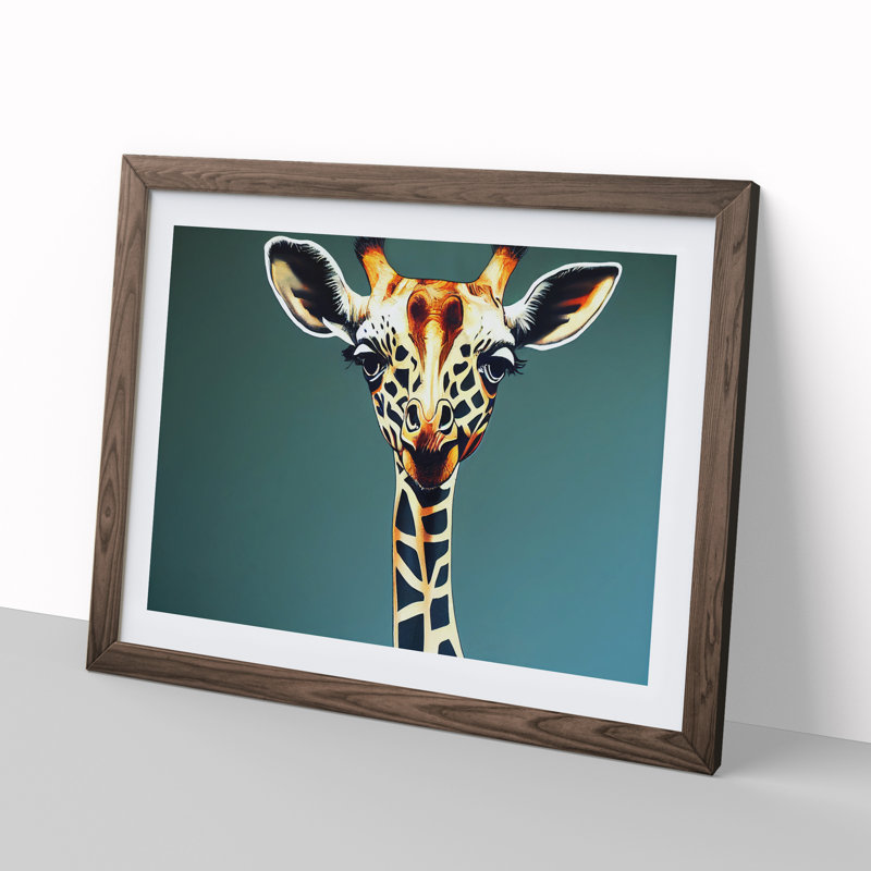 Giraffe Portrait - Framed Print, 46cm H x 64cm W x 2cm D, Walnut
