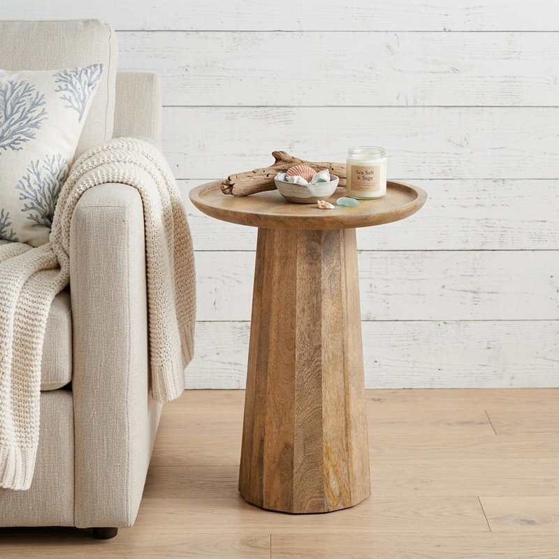 Table de bout ronde à piédestal en bois massif naturel 19 po