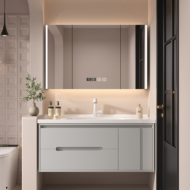 Armoire de salle de bain minimaliste moderne et minimaliste, Gris clair