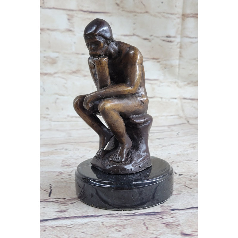 The Thinker Thinking Man By Auguste Rodin Bronze Desktop Statue Sculpture Figure 6" X 4"