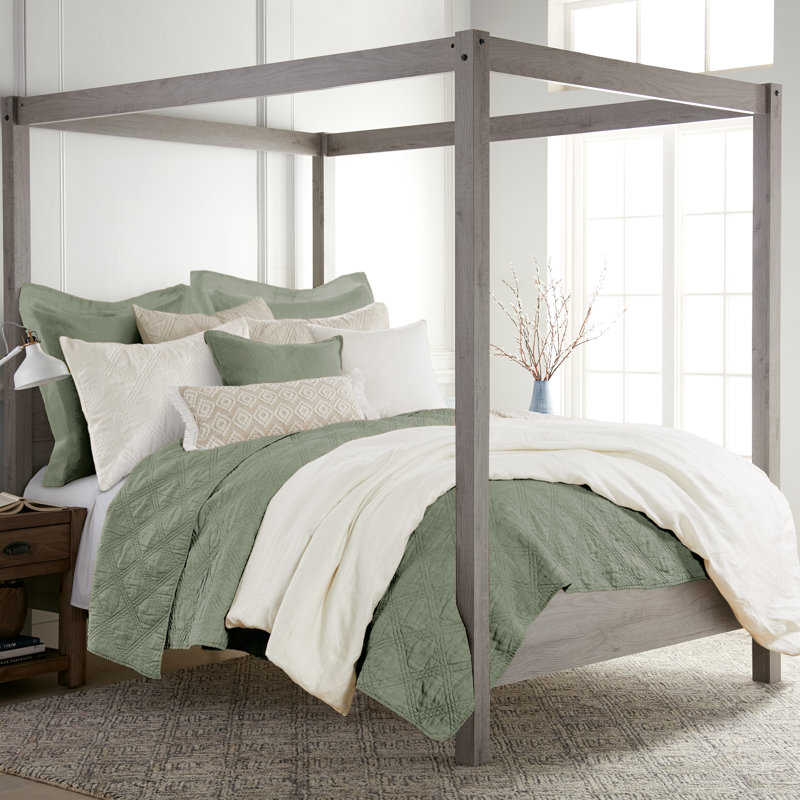 Couette double en lin lavé vert sauge