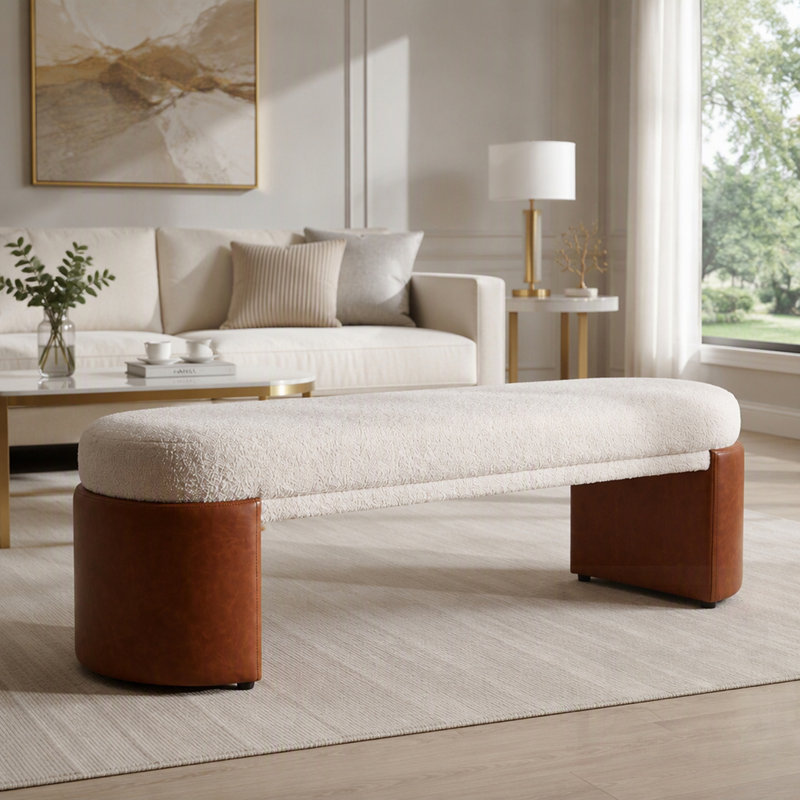 Banc de salle à manger moderne bi-matière rembourré avec structure robuste pour une assise intérieure polyvalente et confortable