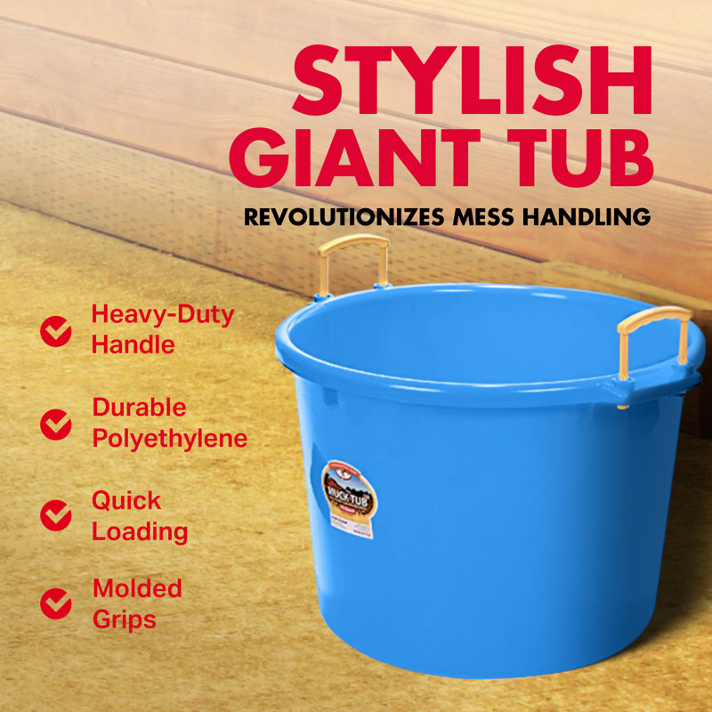 Little Giant Outdoor Polyethylene Muck Tub Multi Purpose Utility Bucket with Handles, Blue, 70