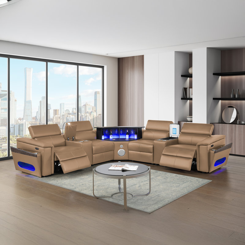 Canapé modulaire inclinable électrique de luxe Smart Lounge avec console de lecture de lumière à DEL et console de réfrigérateur intégrée