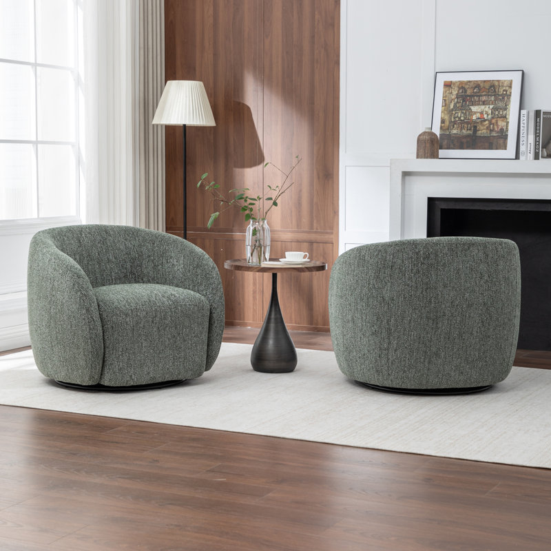 Fauteuil demi-tonneau pivotant rembourré Aunna, Vert