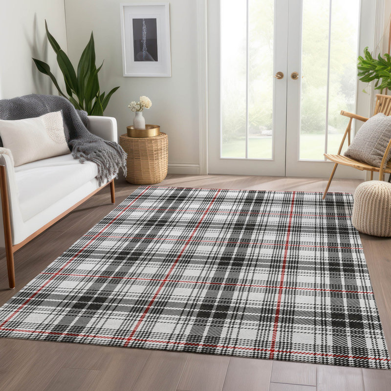 Premium Machine Washable Lyndhurst AMF993 Plaid Rug, Rectangle 3 pi x 5 pi