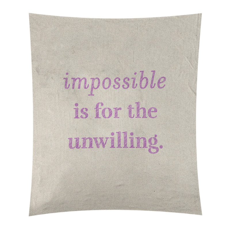 Tapisserie quote « impossible à écrire » en polyester, H 80 po x l 68 po, Blanc / violet