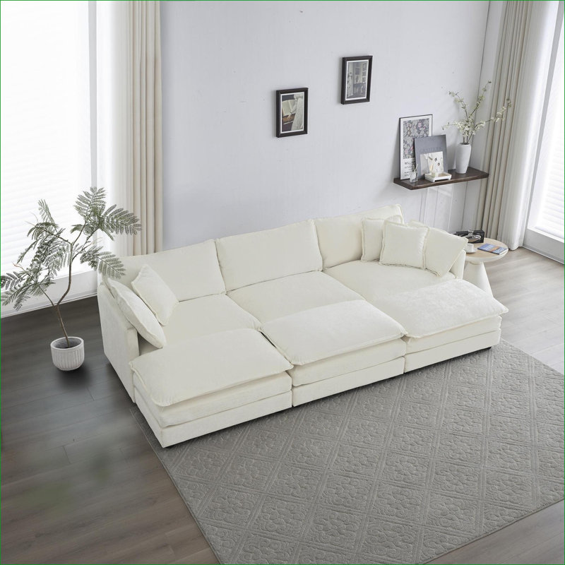 Jeffers Chenille Fabric Upholstered 4-Piece Sectional Sofa, Beige Chenille, 33" H x 111.42" W x 57.4" D