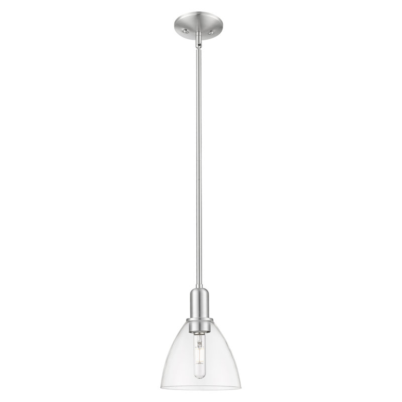 Arcadia - Bristol - Mini-luminaire suspendu 1 tige 8 po - Finition nickel satiné brossé - Abat-jour transparent, Clair