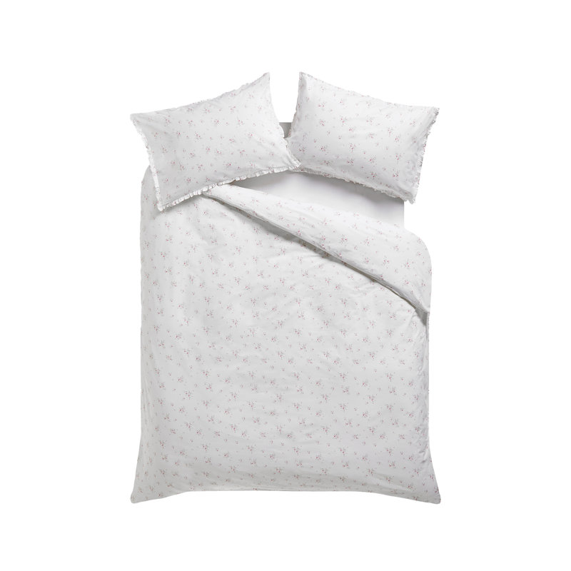 Floral Duvet Cover Set, White/Pink Floral, Double Duvet Cover Set + 2 Pillowcases