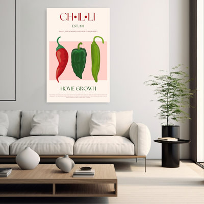 "Home Chili", piment rouge, plante vibrante et organique, art mural
