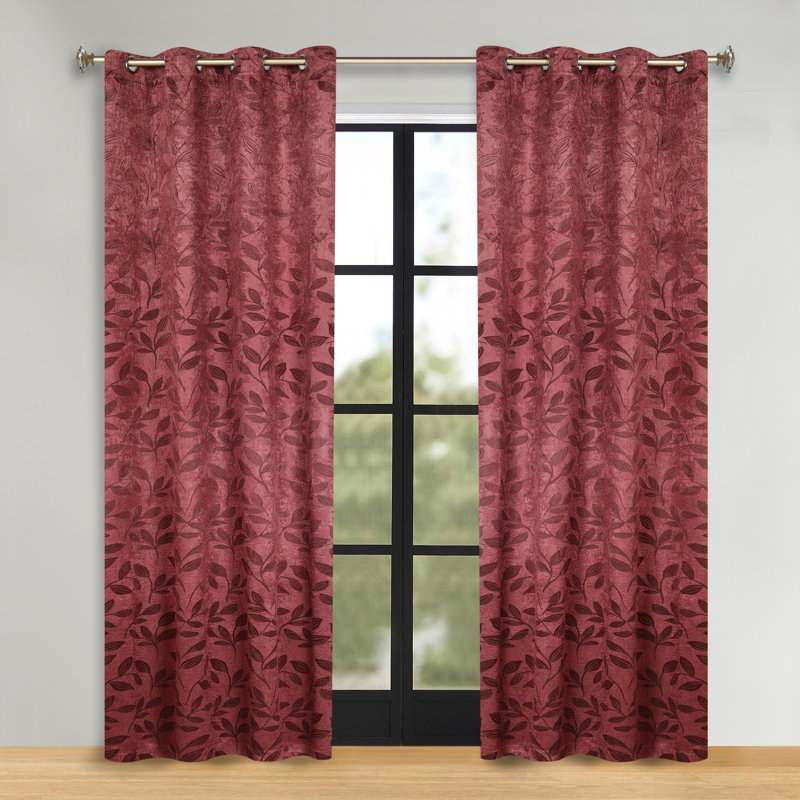 Finklea Floral Pattern Polyester Light Filtering/Room Darkening Rod Pocket Curtain Panels, Antique Copper, 52" W x 72" L