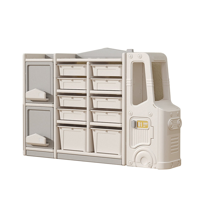 Organisateur de rangement pour jouets Creative en forme de camion avec plusieurs tiroirs et portes d'armoire - Mobilier de salle de jeu en PEHD durable