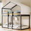 Lit simple superposé au-dessus de bois avec tente, couleur, construction solide, décoration de chambre à coucher ludique - finition, construction pour, conception inspirée de la maisonnette, espace de rangement spacieux-129632172