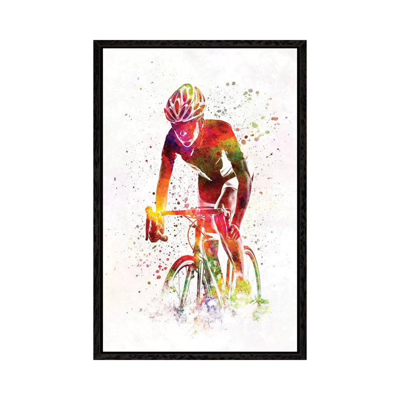 Woman Triathlon Cycling 04 by Paul Rommer - Floater Frame Gallery-Wrapped Canvas Giclée on Canvas, Black 