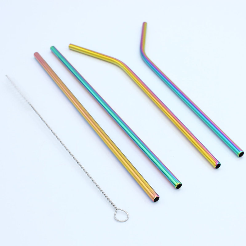 Ensemble de 15 pailles en acier inoxydable Elyon, Arc-en-ciel