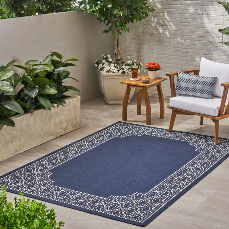 Tapis bleu marine Tarbell Border, Rectangle 5 pi 3 po x 7 pi