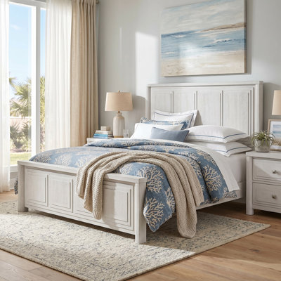 Red Barrel Studio® Aldergrove Panel Bed Frame W Headboard, Footboard And Rails | Contemporary Modern Farmhouse Bedroom Furniture | Mattress/box Spring Required, Not Included | Cerused White Oak Wood