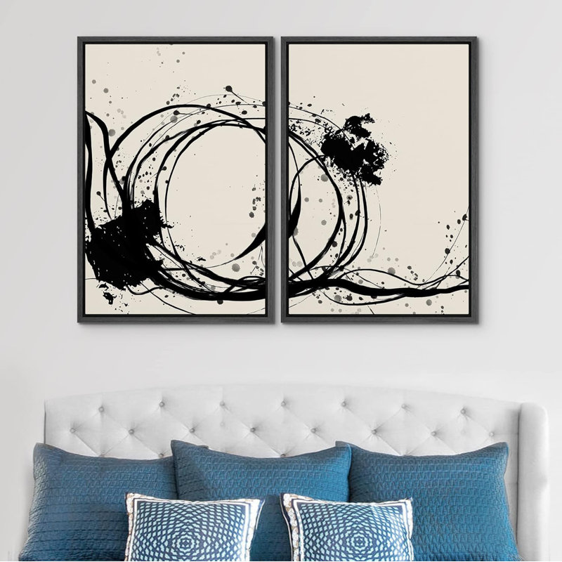 «Pastel Watercolor Green Blue Wave», 2 pièces, Noir, H 24 po x l 16 po