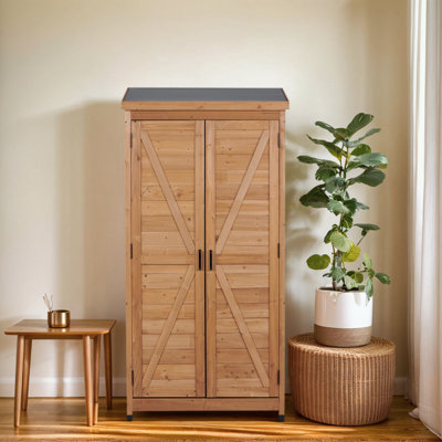 Remise de rangement extérieure en bois avec plateau en métal