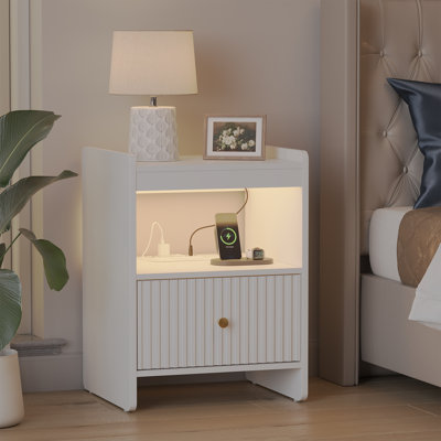 1 Drawer Set End Table With Storage And Built-In Outlets,Living Room End Side Table For Office,Bedroom,Living Roon by Ebern Designs