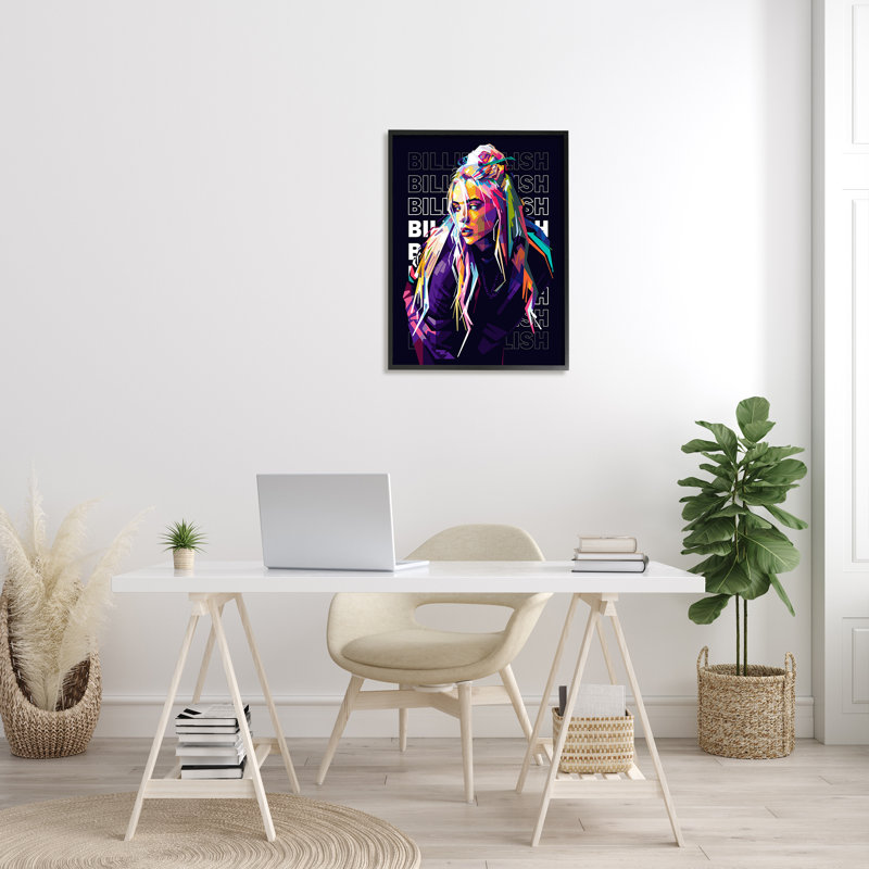Personnage célèbre Billie Eilish, H 30 po x l 24 po x P 1,5 po, Giclée encadrée noir minuit