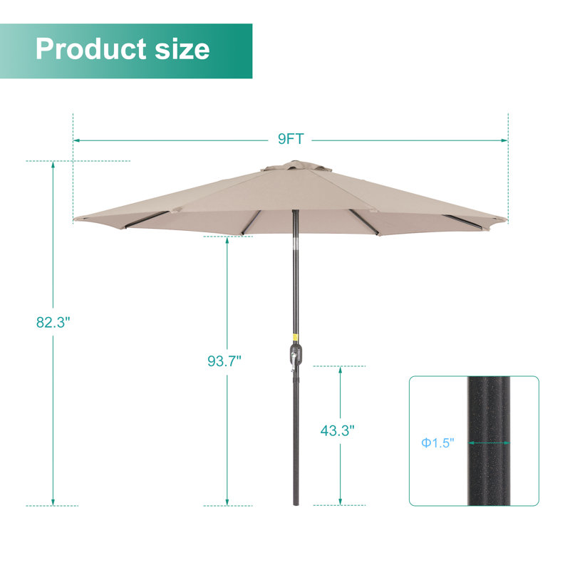 Parasol de patio 9 pi avec cadre en métal robuste à 8 nervures, Beige