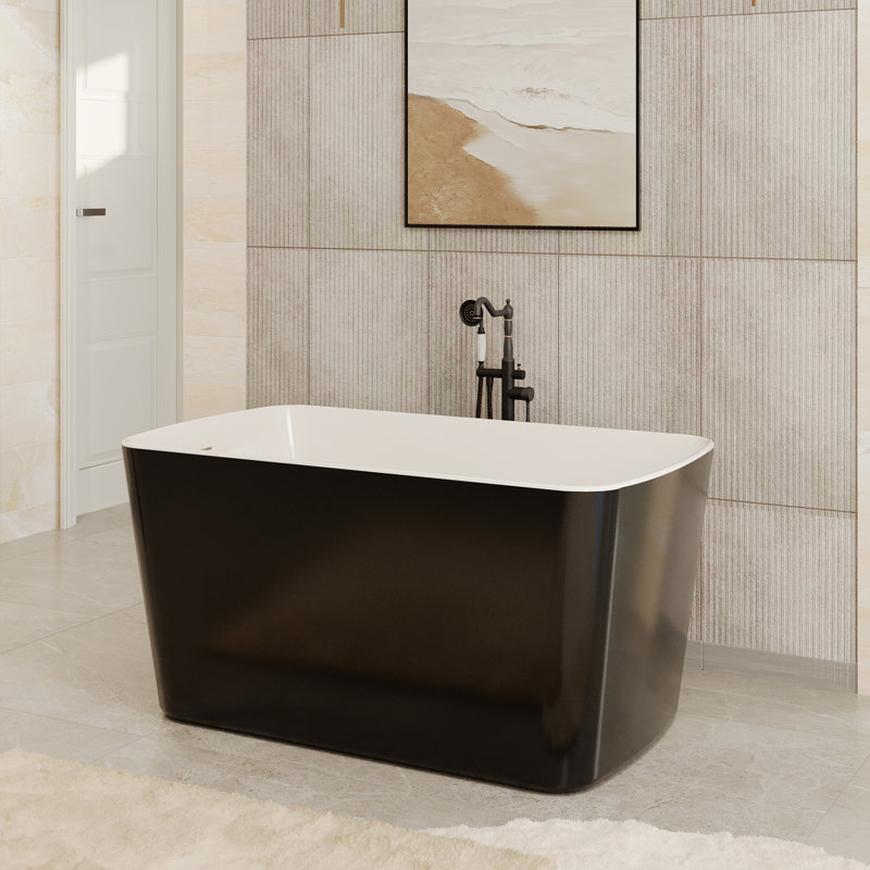 Baignoire autoportante rectangulaire Glendale Casainc 43 po en acrylique noir avec siège intégré