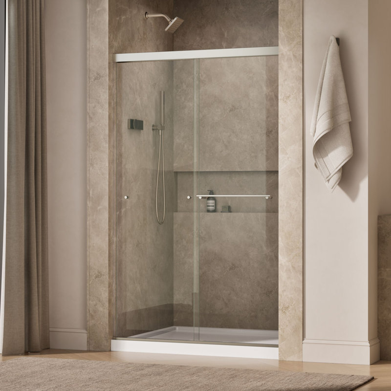 Revel 47.63" x 76" Double Sliding Shower Door with CleanCoat Technology, Anodized Brushed Nickel