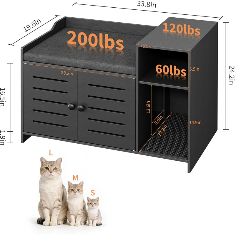 Enceinte cachée pour litière pour chat, Noir